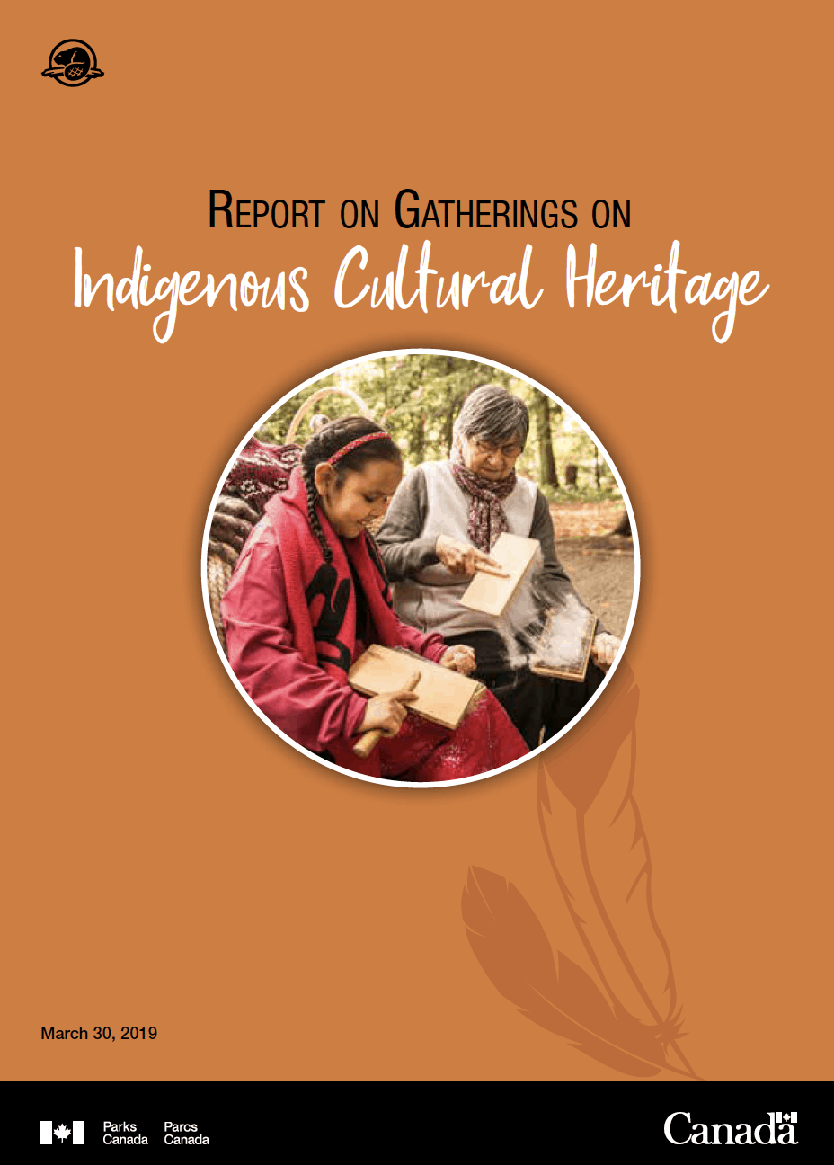 Cover of the Report on the Gatherings on Indigenous Cultural Heritage by Heritage Canada