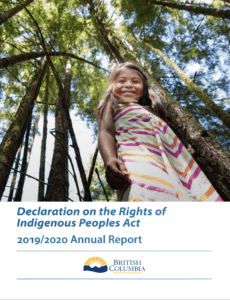 Cover of the Declaration of the Rights of Indigenous Peoples Act 2019/2020 Annual Report from the Government of British Columbia