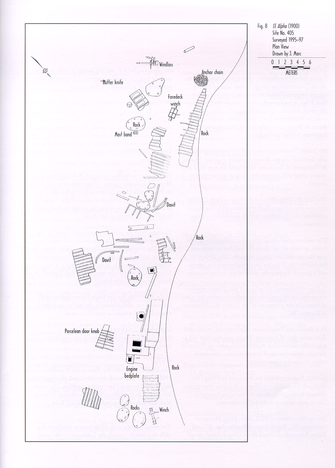 paper with site plan of the Alpha shipwreck