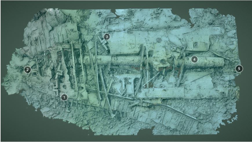 Three dimensional model of the Barnard Castle wreck created using photogrammetry.
