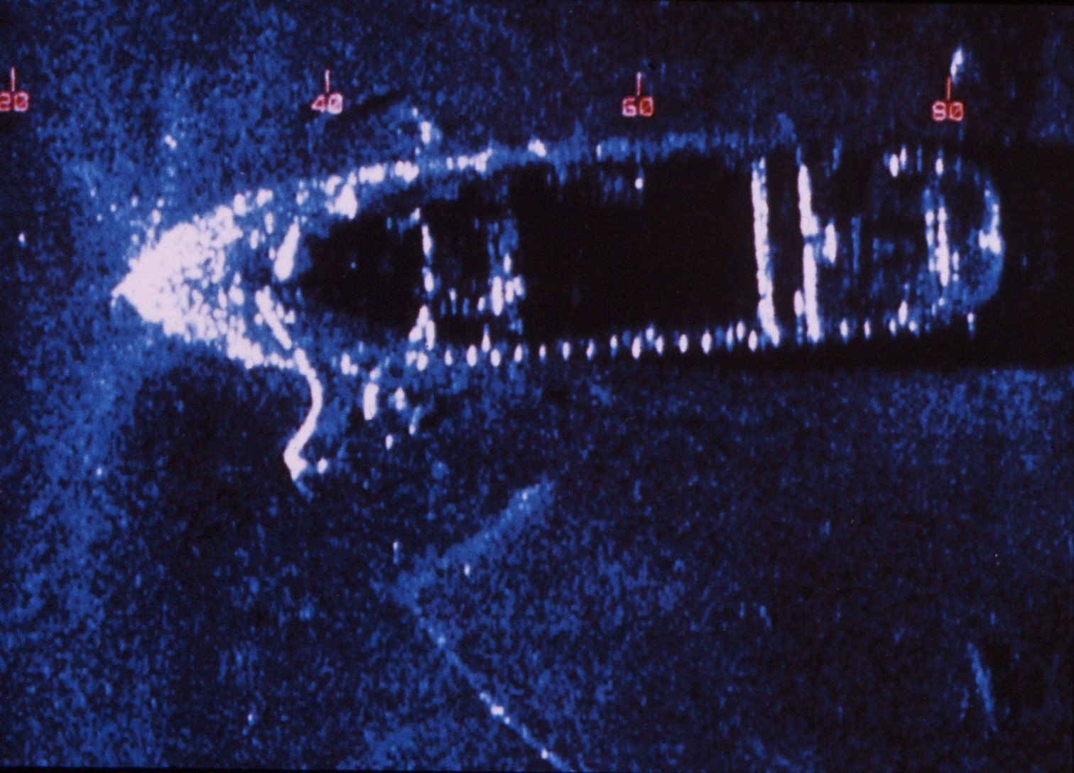 Sonar image of the Superior Straights lying in 27 meters of water