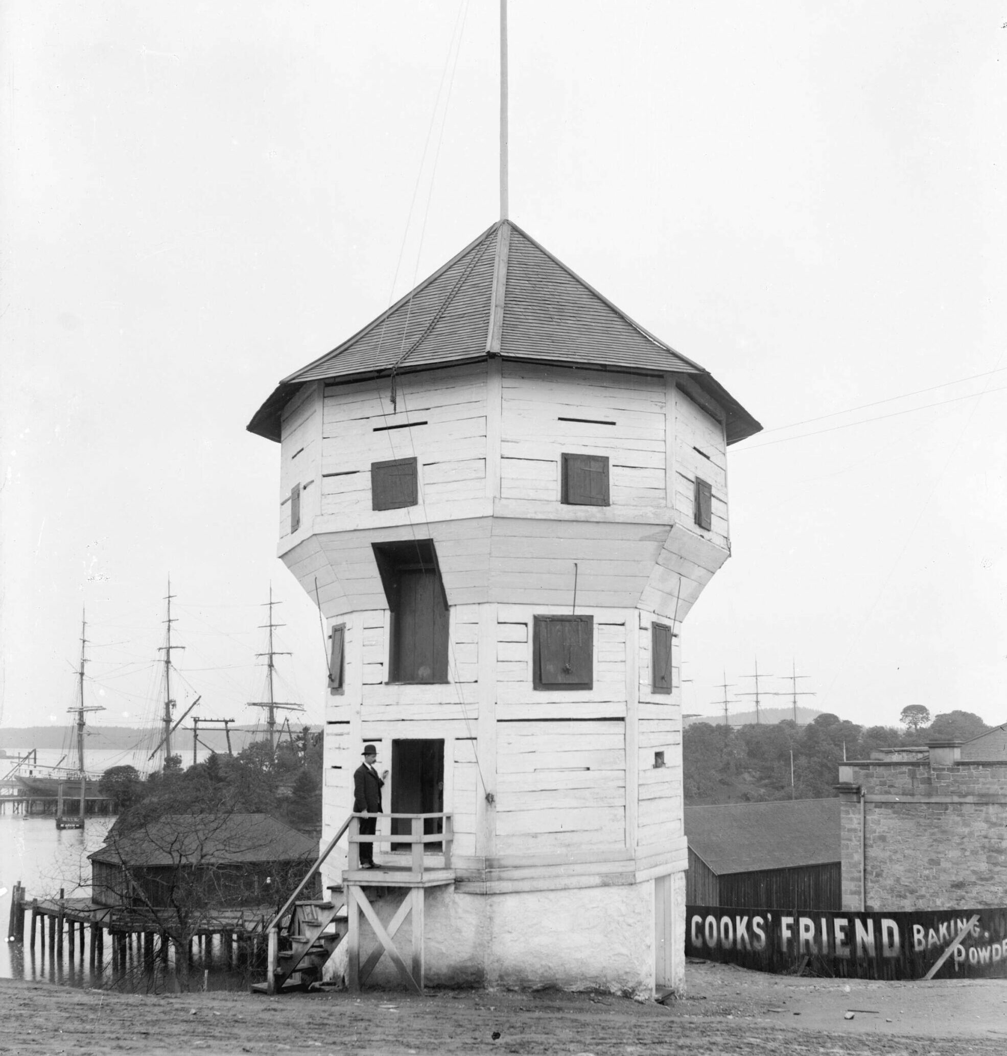 1894 image of hexagonal 3 story Bastion fort on the waterfront