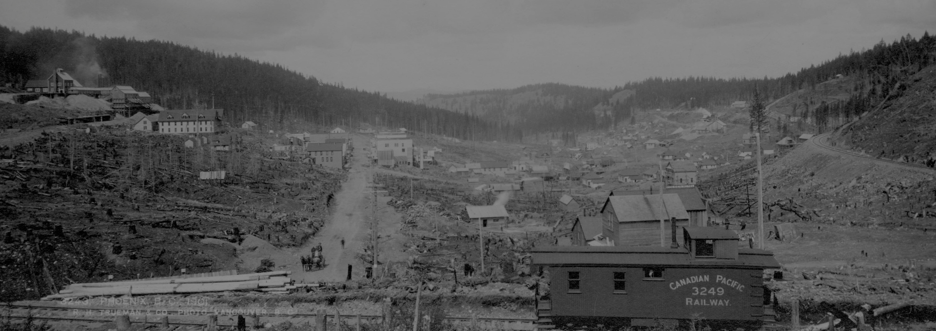 birds eye view of an industrial town in the 1920s in BC