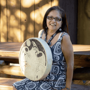 Woman holding a drum